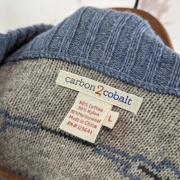 Carbon 2 Cobalt Sweater Mens Large Gray Blue Quarter Zip Merino Wool Blend - Picture 3 of 10